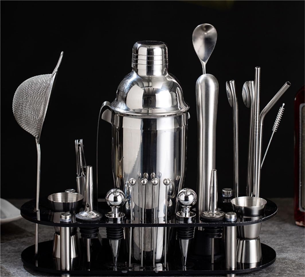 Set de Bar Kit Bartender 23 Piezas con Soporte de Bambú Coctelera