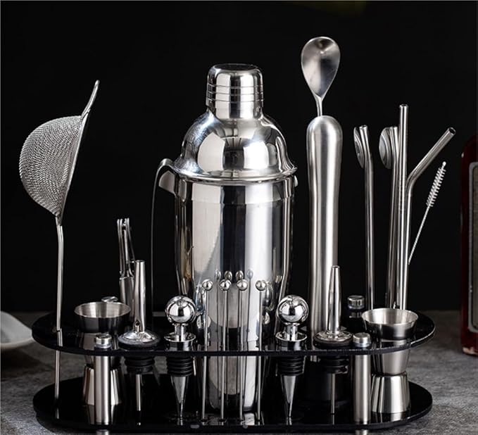 Set de Coctelera y Accesorios para Bar de 23 Piezas con Soporte de Bambú miniatura 2