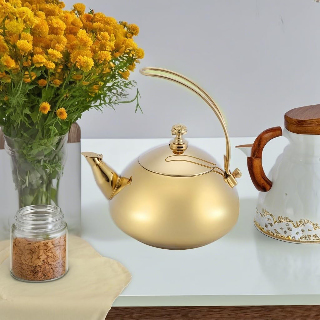 1.5L Stainless Steel Teakettle Classical Teapot Teakettle Fast Water Heating Boiling Pot(Gold)