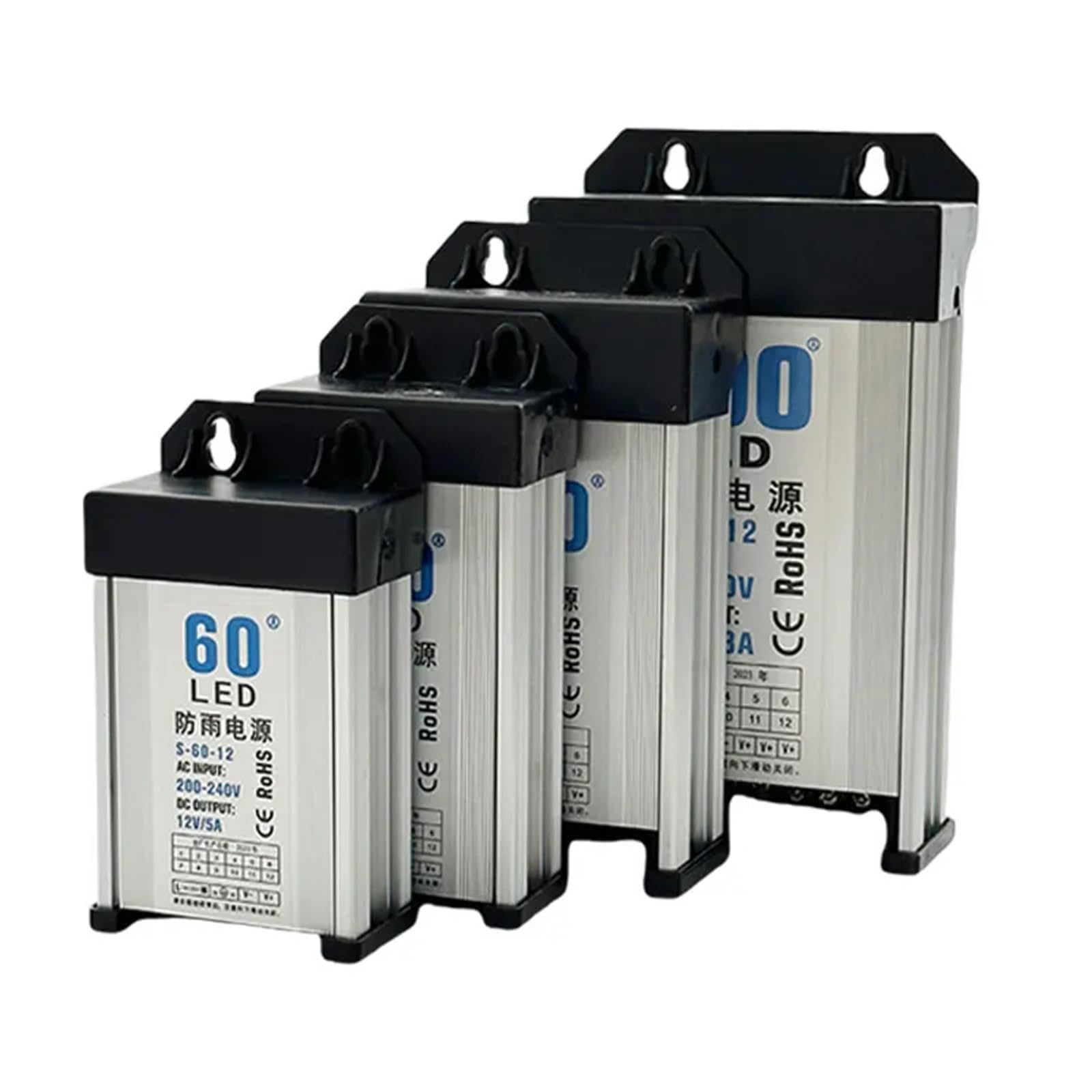 Wodoszczelny zasilacz impulsowy, 60 W, 120 W, 200 W, 350 W, 400 W, AC 200-240 V, DC 5 V, 12 V, 24 V, oświetlenie LED, CCTV zewnętrzny (200 W, 12 V, 17A)