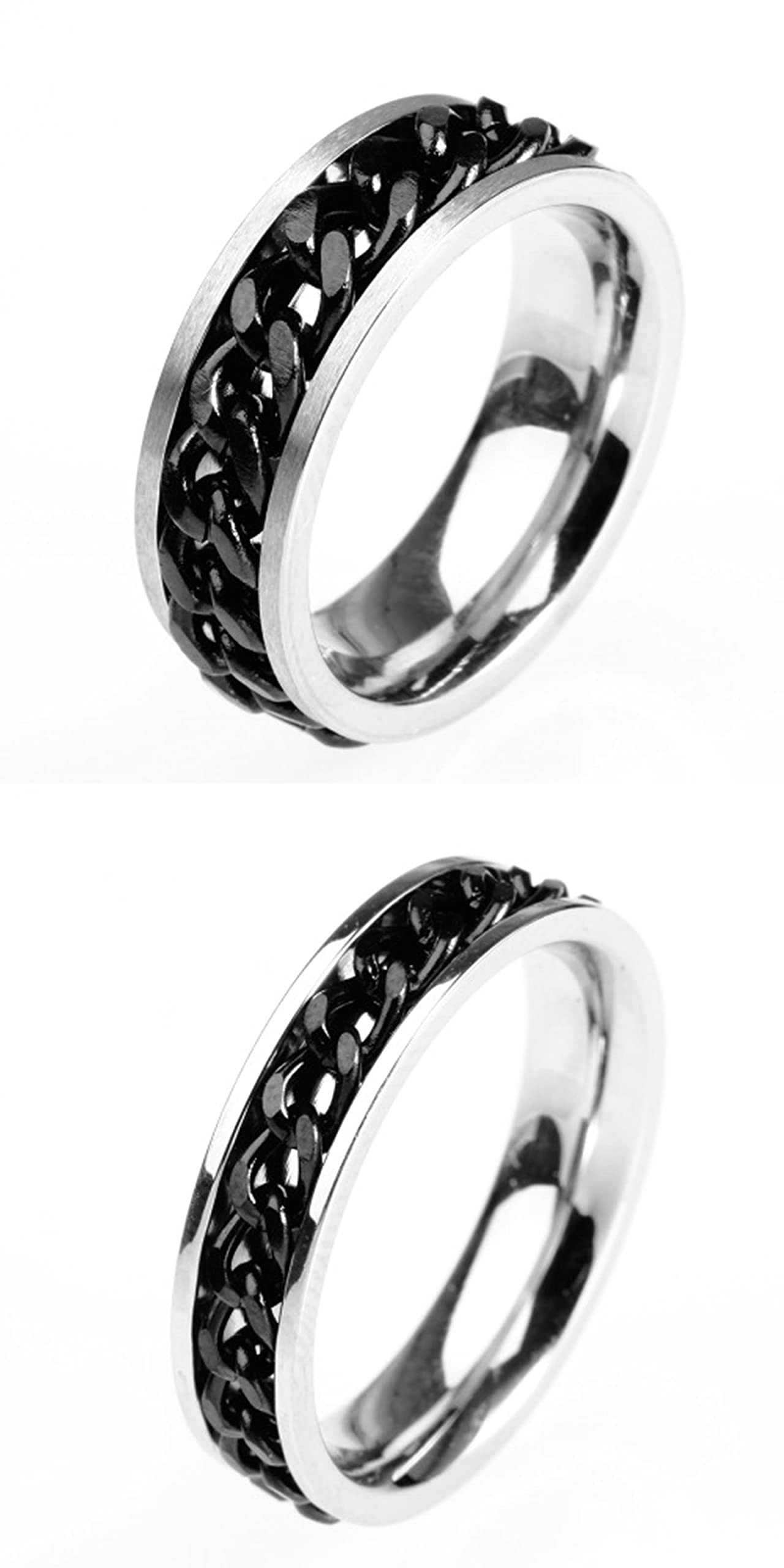 AmDxD Alianza para boda, Le negro, acero inoxidable, anillo de compromiso, cadena, W54 & M59, Acero inoxidable, Sin piedras preciosas,
