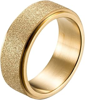 INRENG Men's Women's Stainless Steel Spinner Ring Sandblast Finish Wedding Band 6MM/8MM
