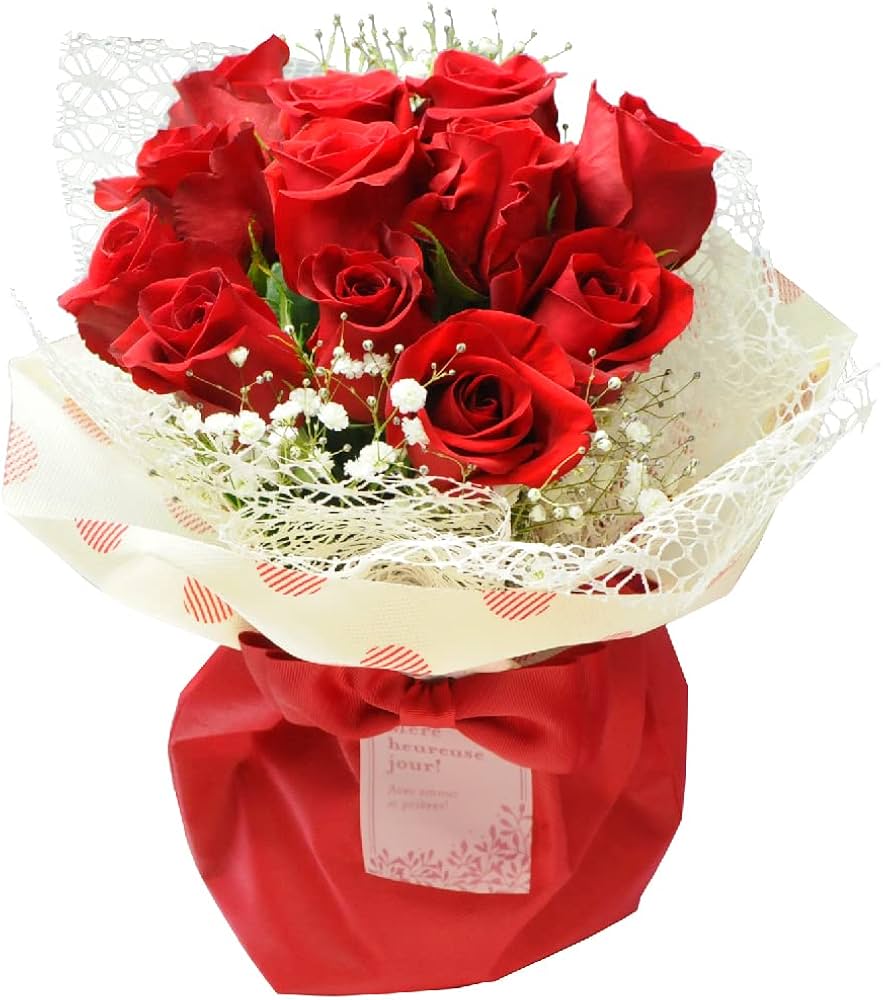 Amazon｜[花工房エーデルワイス] そのまま飾れる 赤いバラ12本のブーケ