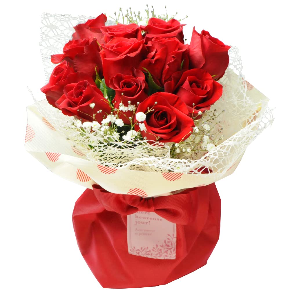 Amazon｜[花工房エーデルワイス] そのまま飾れる 赤いバラ12本のブーケ