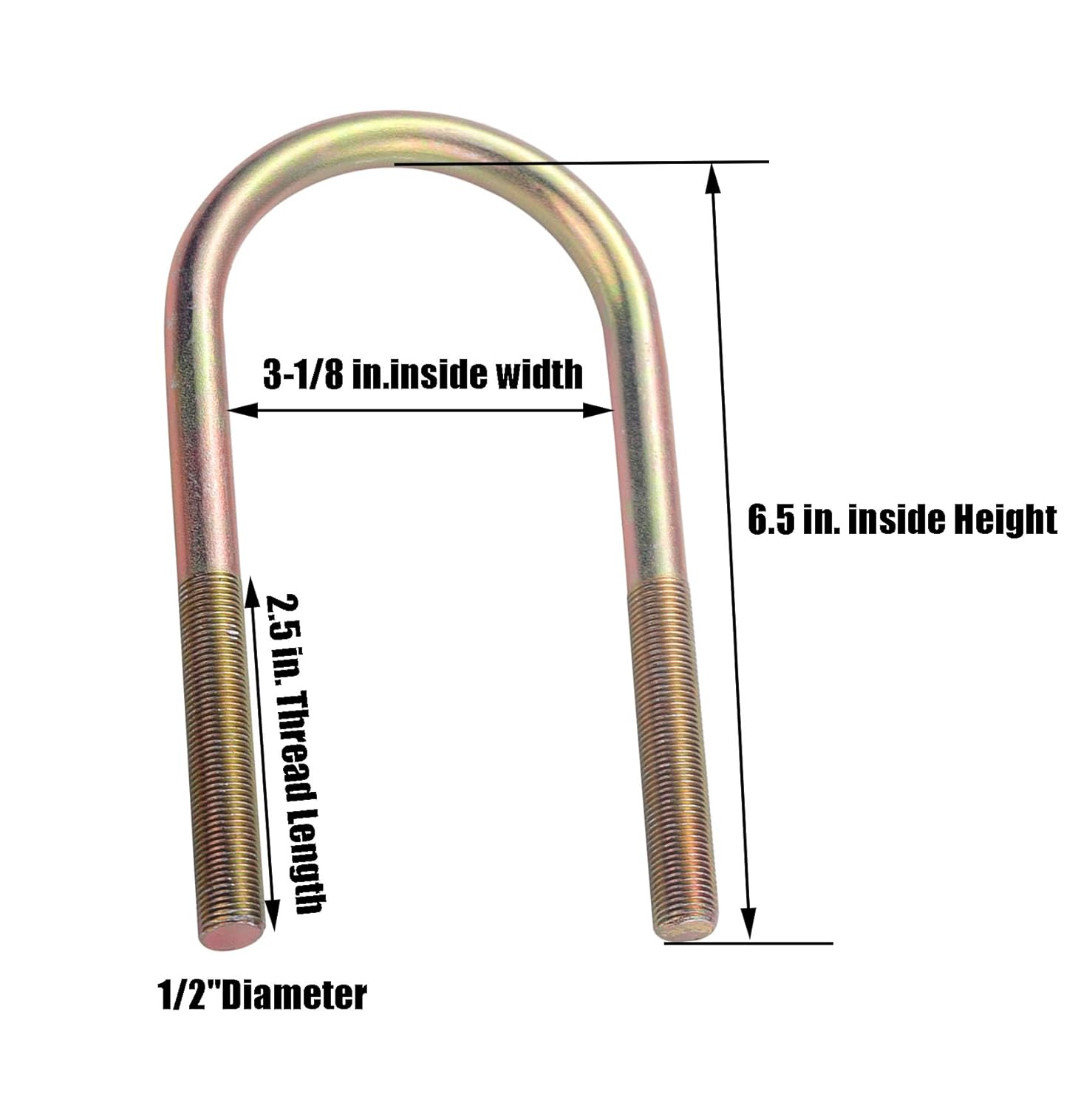 Trailer U Bolt Kits for 3" Round Trailer Axle,Spring U-Bolt Kit,1/2" Round Suspension U-Bolts 6.5" Long,2 Pack