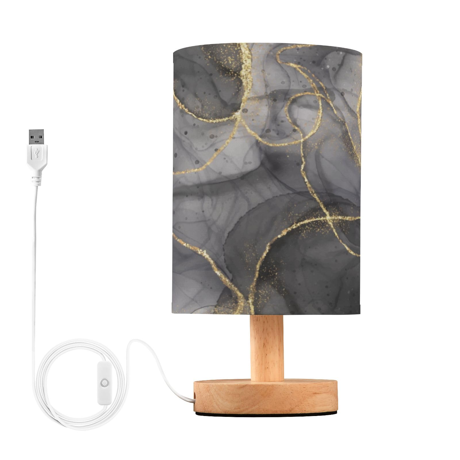Small Table Lamp for Bedroom Gray Yellow Abstract Art Marble Table Lamp Nightstand Lamp for Livingroom Office Reading Working Table Desk
