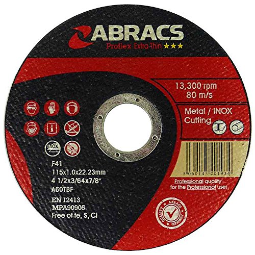 ABRACS Proflex Angle Grinder 4 1/2" 115Mm Extra Thin Cutting Slitting Disc X 100Pcs Bulk Deal