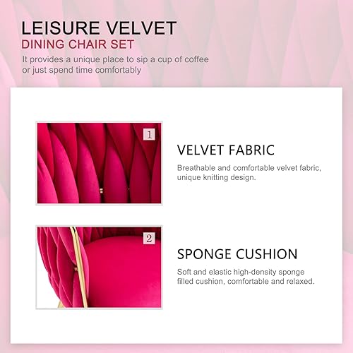 Miniatura 3 de Nrizc Juego de 4 sillas de comedor tejidas, sillas de comedor tapizadas de terciopelo con patas de metal dorado, sillas decorativas modernas para