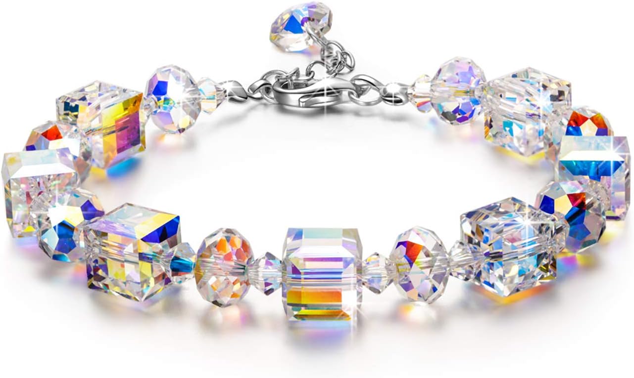 ♥ A Little Romance ♥ Sterling Silver Bracelets for Women Northern Lights Crystals Bracelet 7"+2" Extension, Packaged with Jewelry Box, Mother's Day Birthday Anniversary Jewelry Gift for Women Girls