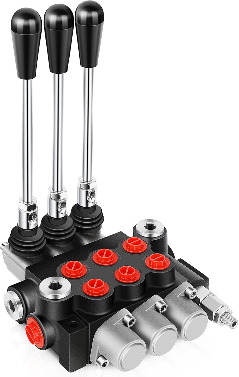 Hydraulic Flow Control Valve 3 Spool 11 GPM G Ports Adjustable Relief Lever Handle Double Acting Parallel Center Tractor Loader W/Joystick Small Tractors/Tanks Loaders Log Splitters 3600 PSI