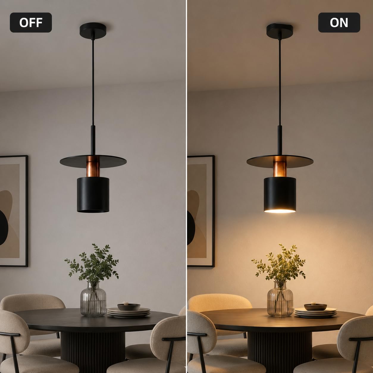 Lámpara colgante de metal con varilla recta para comedor