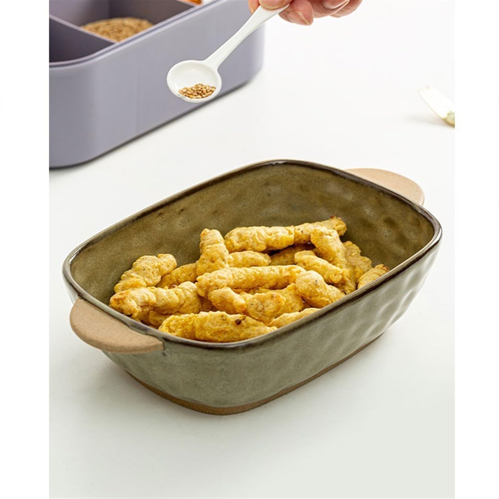 Versatile Pirofila rettangolare in ceramica a doppio orecchio(Green,680ml)