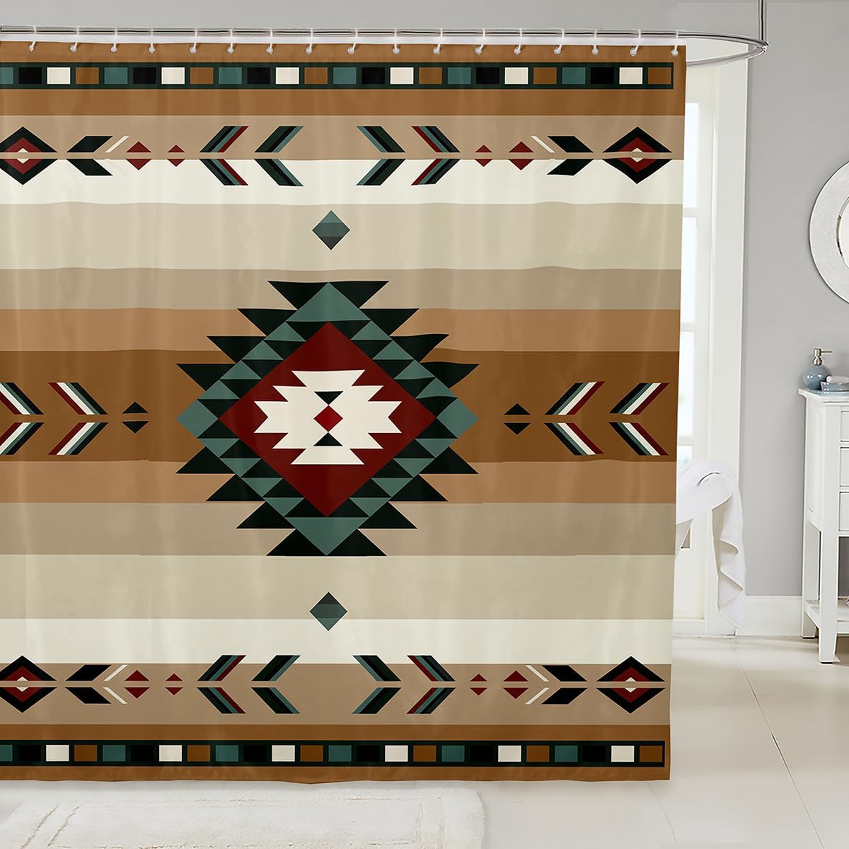 Feelyou 72"x78" Southwest Native Design Bath Curtain Southwestern Geometric Shower Curtain for Kids Waterproof Tribal Bathroom Shower Curtain Set Beige Kids Bathroom Accessories
