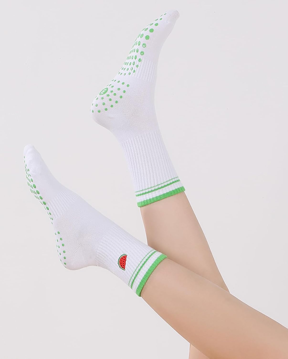 EUDOLAH Cute Yoga Socks for Women Pilates Barre Breathable Non-Slip Crew Grip Sock With Stripes Anti-friction Athletic Socks
