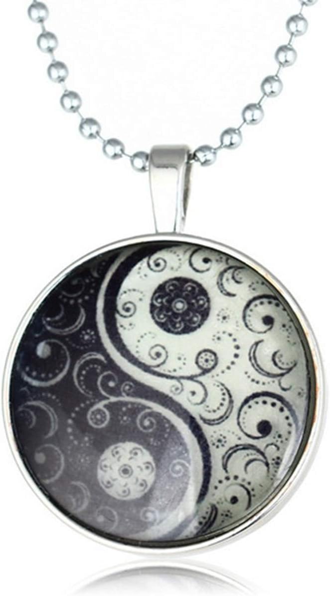 Rack JackYin Yang Unisex Pendant Cosmos Glass Dome with Adjustable Chain - Black & White
