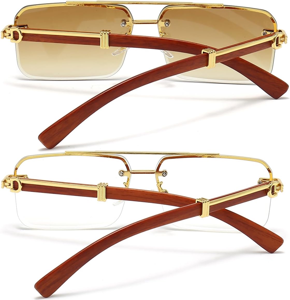 JOVAKIT Trendy Square Sunglasses for Men Women Semi Rimless Frame Shades 90s Vintage Retro Sun Glasses UV400 Protection