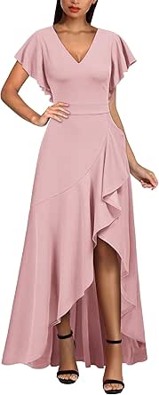 Miusol Women's Formal V Neck Ruffle Split Evening Party Long Dress