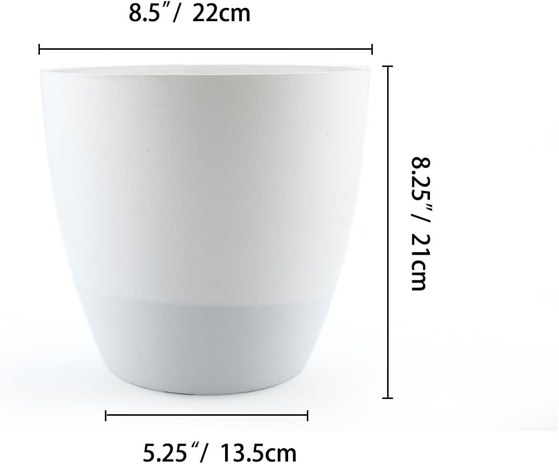 T4U 8.5 Inch Plastic Self Watering Planter with Water Level Indicator White Set of 4, Modern Decorative Planter Pot for All House Plants, Flowers, Herbs, African Violets, Succulents