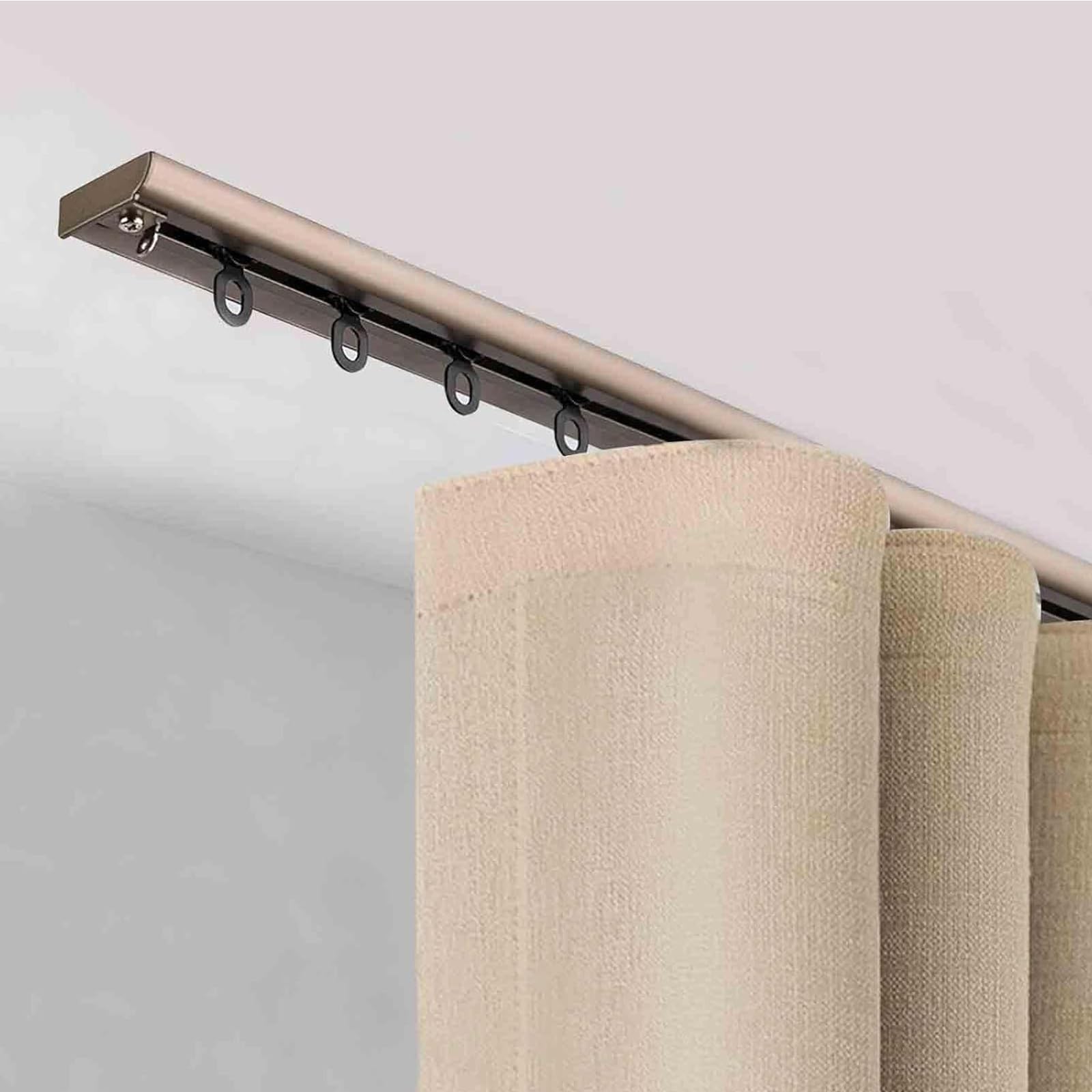 Single Curtain Track White/Black RV Curtain Track Ultra-Thin Curtain Track, Aluminum Alloy Curtain Rails Ceiling Mount Curtain Rod Track for Office Home Hotel School(Champagne,460cm(15.1ft))