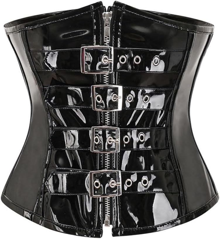 Bright Leather Waist Cinching with Zipper Bodysuit, and Belly