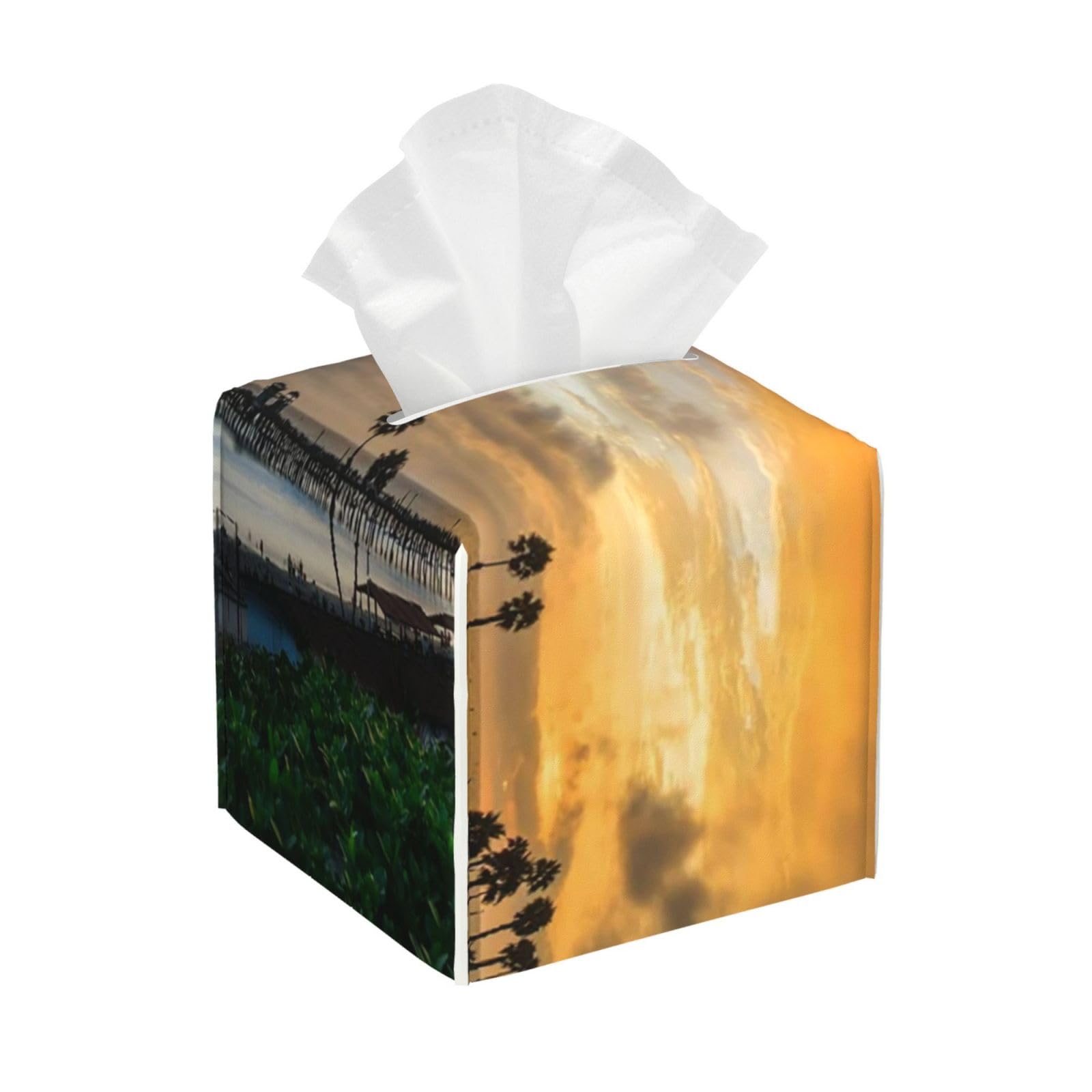 Beach Long Exposure Ocean Oceanside Pier Seascape Sunset Southern California Seaside PVC Cube Tissue Pack for Home Office Bathroom Use