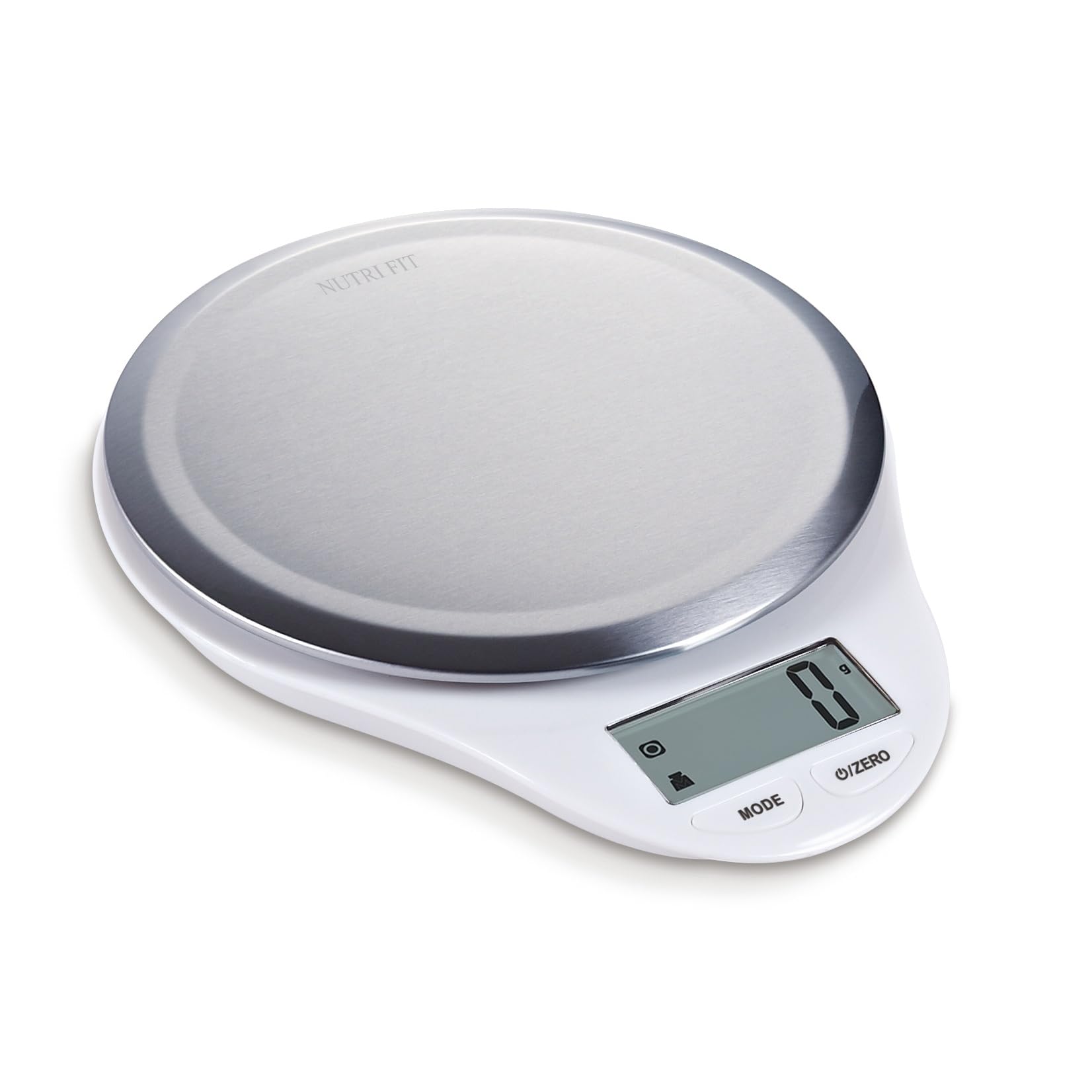NUTRI FIT Küchenwaage Digitale Professionelle Electronische Waage aus Edelstahl mit großem LCD Display Präzision 1g Maximalgewicht 5kg Tara Auto Off (Weiß)