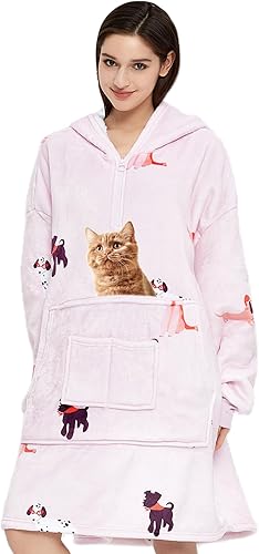 Manta con capucha, regalo para adultos para mujeres y hombres, manta de gran tamaño con cremallera, acogedora manta con capucha