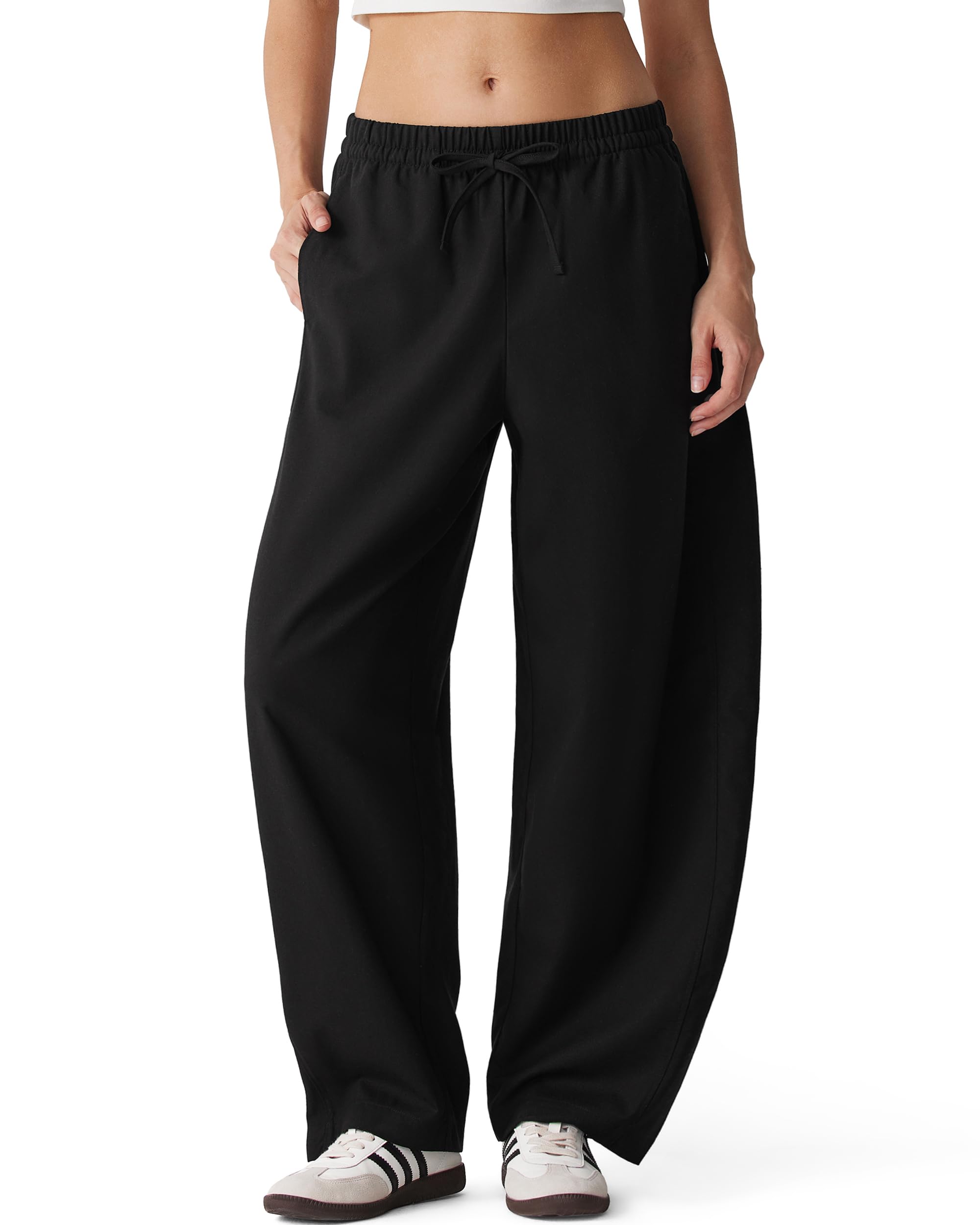 MOOSLOVER Women Linen Lightweight Barrel Pants Drawstring Comfort Casual Lounge Pants Baggy Loose Ankle Pants with Pocket