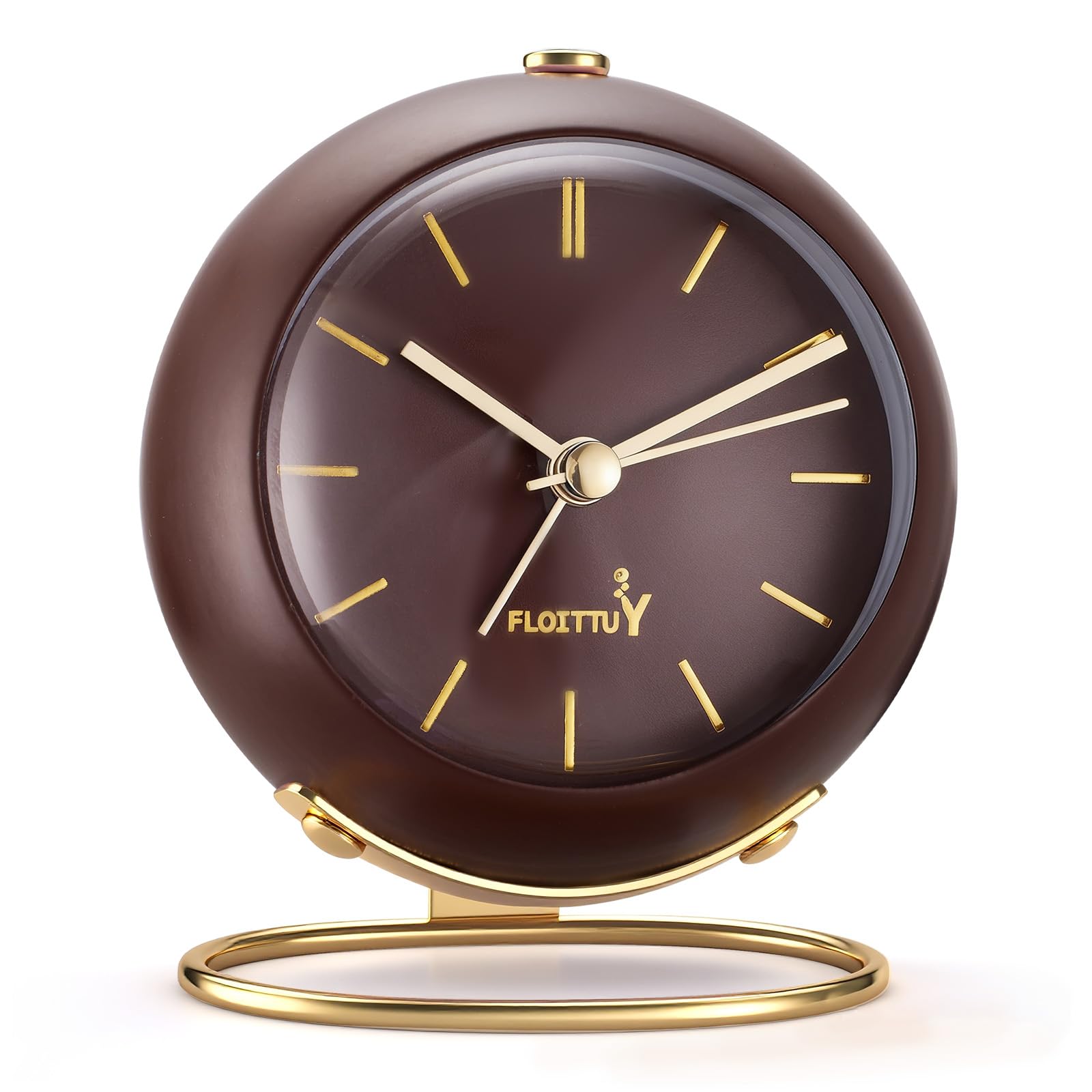 FLOITTUY Silent Table Analog Alarm Clock No Ticking, Lighted on Demand and Battery Operated, Beep Sounds, Small Desk Clock(Cocoa Brown)