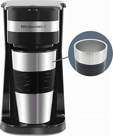 Elite Gourmet EHC111A Maxi-Matic Personal 14oz Single-Serve Compact Coffee Maker Brewer, Includes Stainle