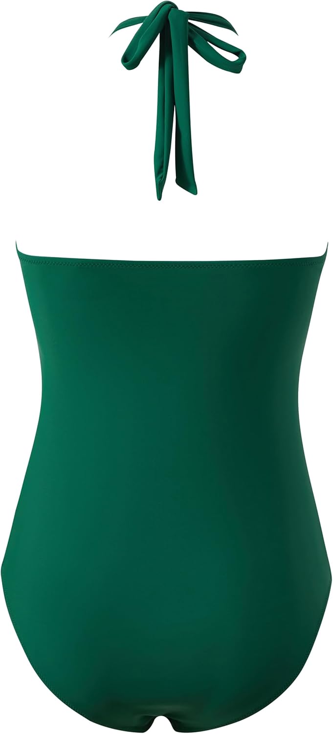 SUUKSESS Women Sexy Halter One Piece Swimsuits Ruffle Tummy Control Bathing Suit