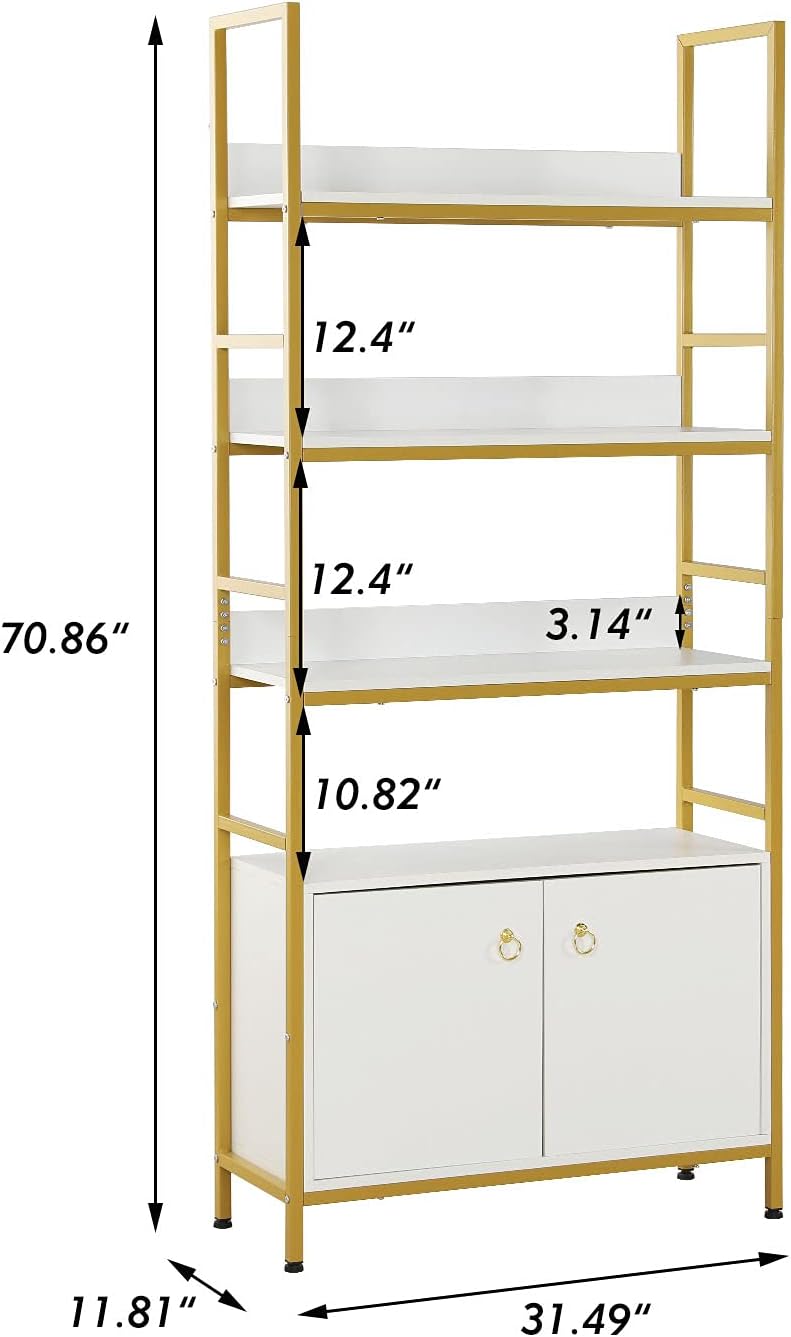 MELLCOM Golden Bookcase, 4 + 2 Tier Bookshelf with 2 Pull-Out Storage Cabinet Bohemian Style 71’’ Modern Bookshelves with 4 Adjustable Foot Pad Easy Assembled for Home, Office : Home & Kitchen