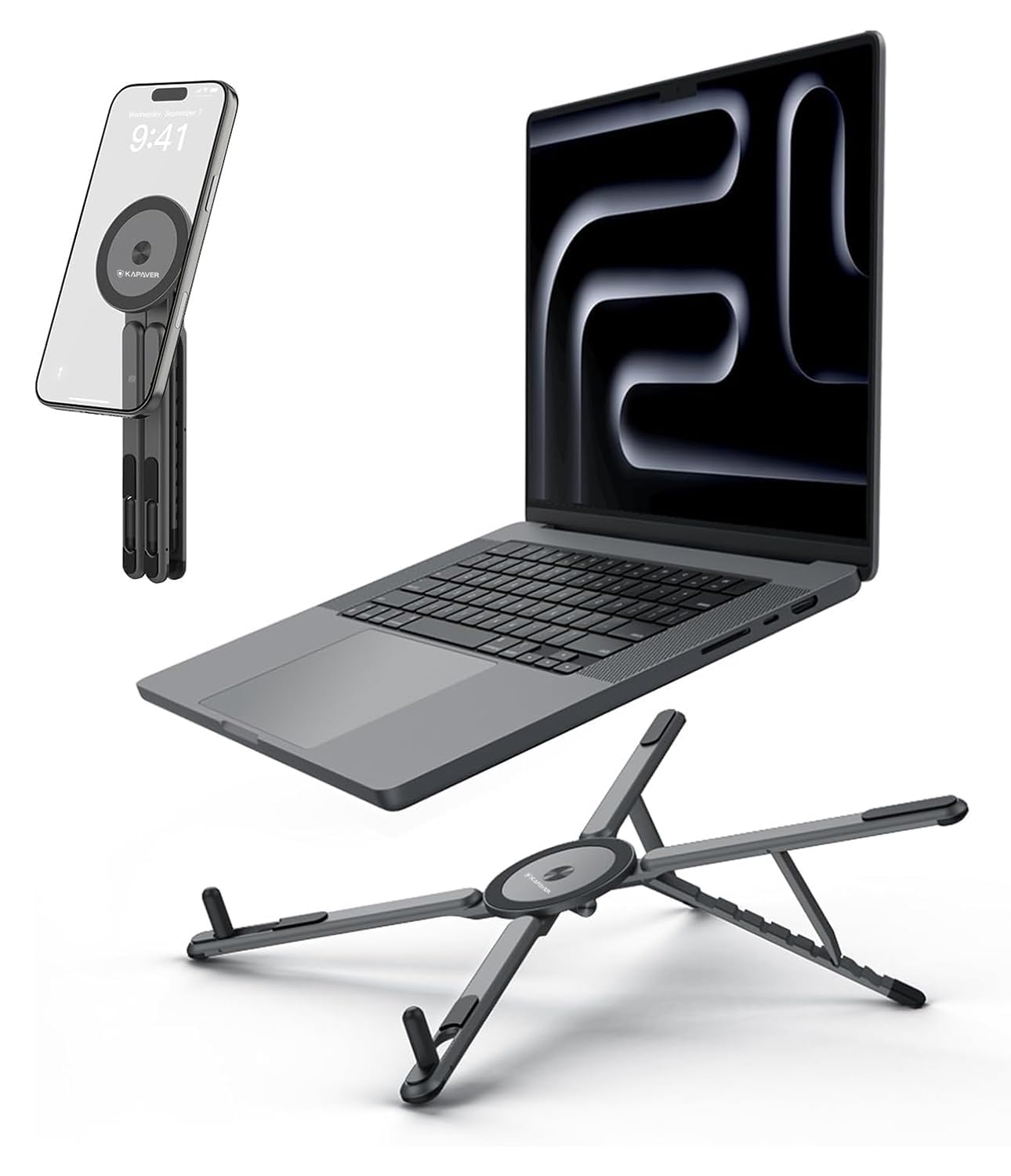 HaloStand 5in1 Portable Magnetic Aluminum Alloy Stand, 360° Adjustable Laptop, Tablet, Phone Holder with 8-Level Height Adjustment & Foldable Design (Cosmic Gray)-image-42