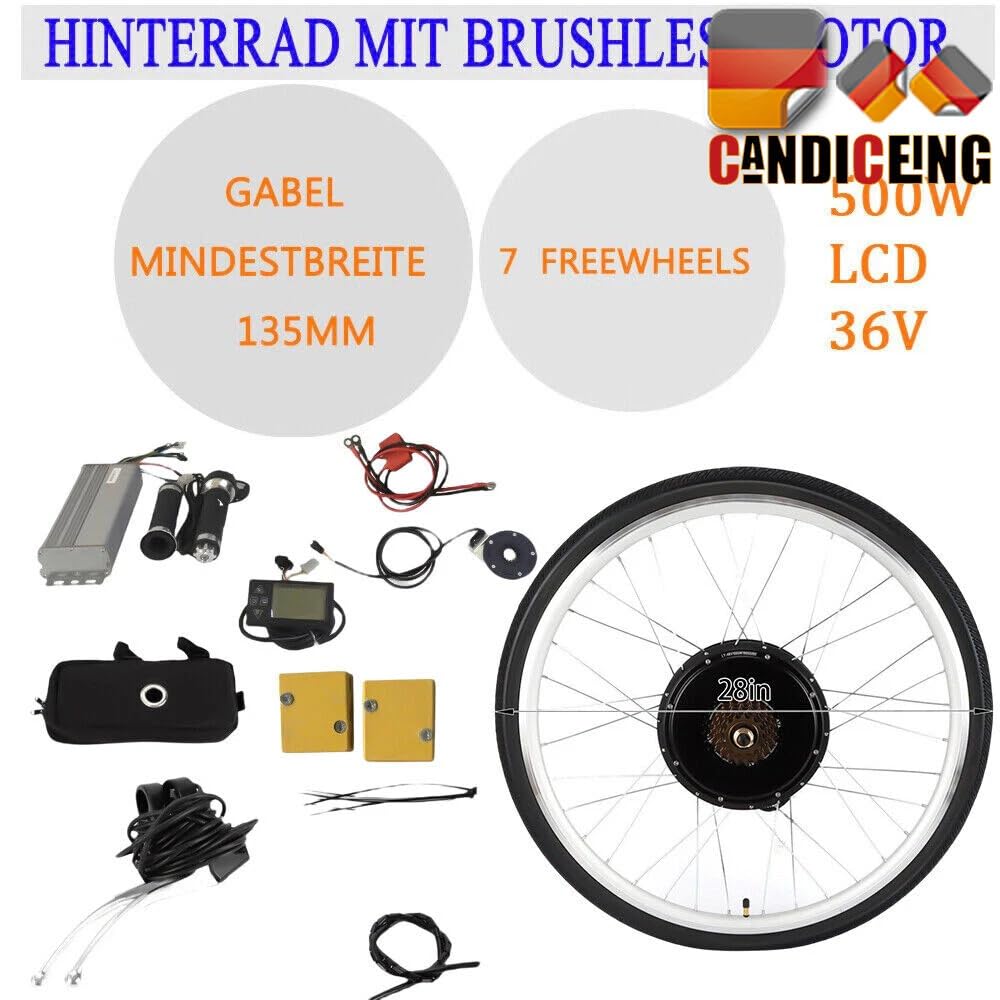 500/800W 28 Zoll Ebike Umbausatz Elektro-Fahrrad Hinterrad Kit, Elektrofahrrad Nabenmotor Conversion, Electric Bicycle E-Bike für Schraubritzel