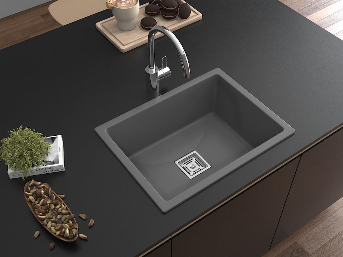 Hardstone Quartz Kitchen Sink (16 x 18 x 8.5 In, 10mm Thickness) – Matt Finish Single Bowl Sink with Coupling & PVC Pipe – Smooth Finish, Non-Fading, UV Protection, Scratch & Heat Resistant (B0CSS96QN6) Amazon Price History, Amazon Price Tracker