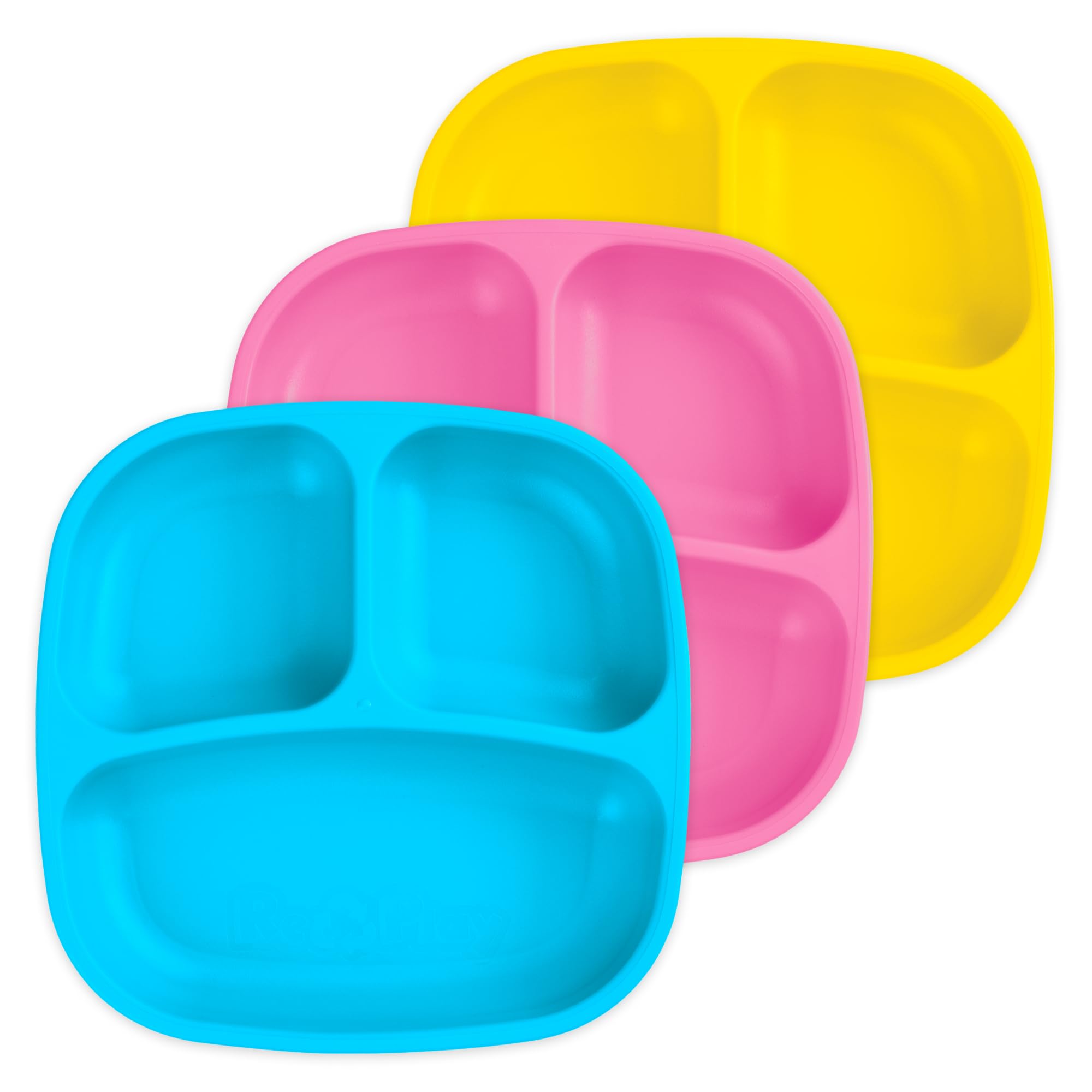 Re-Play Toddler Plates with Dividers - Deep-Walled 3 Compartments Divided Plates for Kids - Dishwasher & Microwave Safe - Made in USA - Set of 3-7.37"