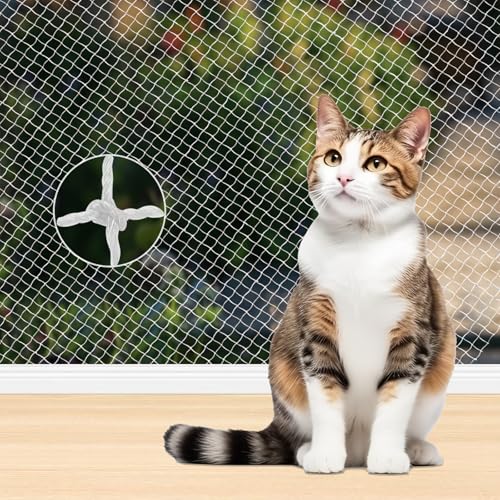 Katzennetz für Balkon, 10x3m Transparentes Katzenschutznetz, Katzennetz Drahtverstärkt, Transparent Schutznetz für Katzen, Katzenschutznetz...