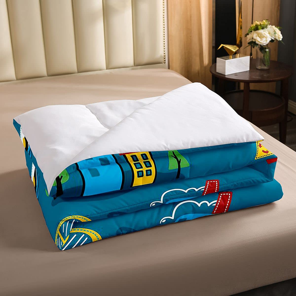 Bambini Cartoon Trasporti Trapunta Inserto per Ragazze Ragazzi Bambini Aereo Nave Auto Trapunta Trapunta Da Viaggio Piumino Set Casa 200x200cm Piumone Piumone