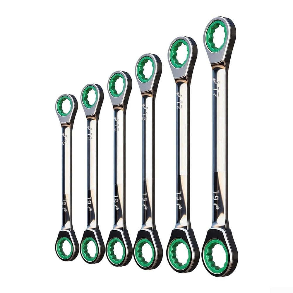 Juego de llaves de trinquete de 72 dientes, para herramientas métricas cr-v | Mango ergonómico extendido para mayor comodidad. Acabado galvanizado de cuatro capas. Resiste el óxido y resistente al
