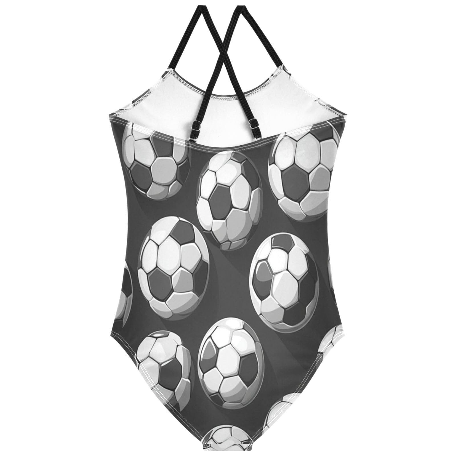 Pigsaly Girls One Piece Swimsuits Gray White Black Soccer Balls Football Kids Cross Back Swimwear Bathing Suit 5T-6T