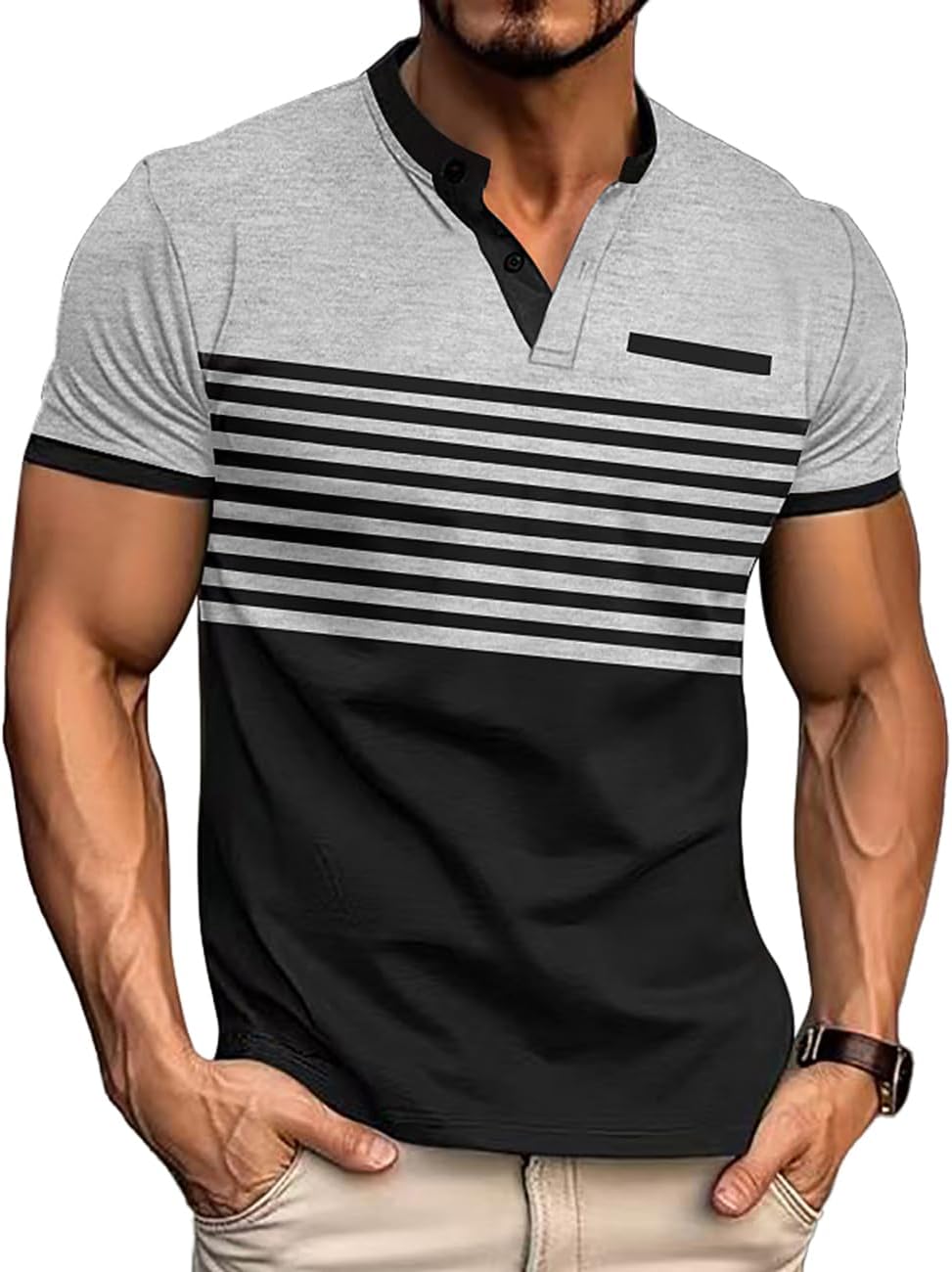 Mens T-Shirts Short Sleeve Button Casual Stylish Basic Tees Work Striped Shirts Henley Summer Lightweight Stretch Top Mens T-Shirts Short Sleeve Button Casual Stylish Basic Tees Work Striped Shirts Henley Summer Lightweight Stretch Top