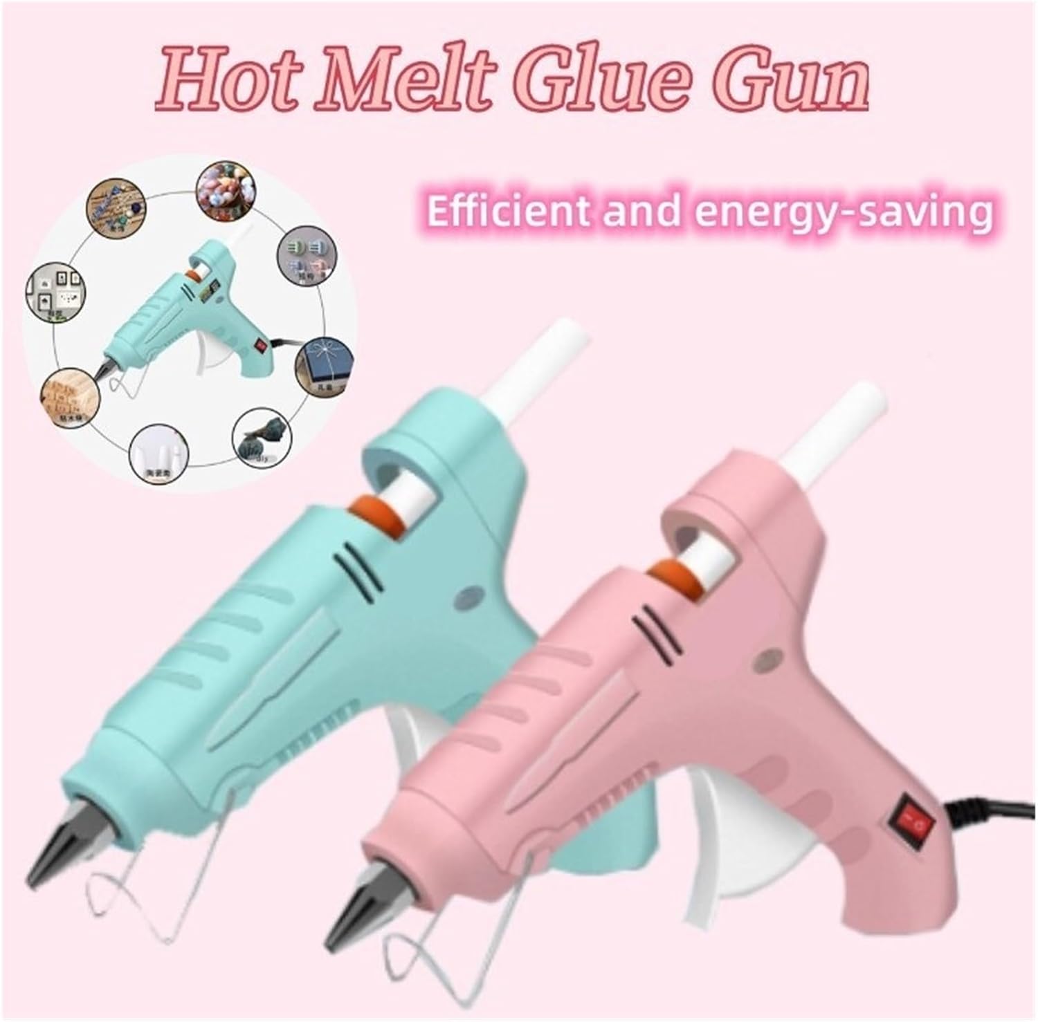 Hot Glue Gun 20/60W Hot Melt Glue Gun Mini Household Industrial Guns Pistol Melt Glue Sticks Electric Heat Temperature Adhesive Repair Tool (S Pink Glue Gun)
