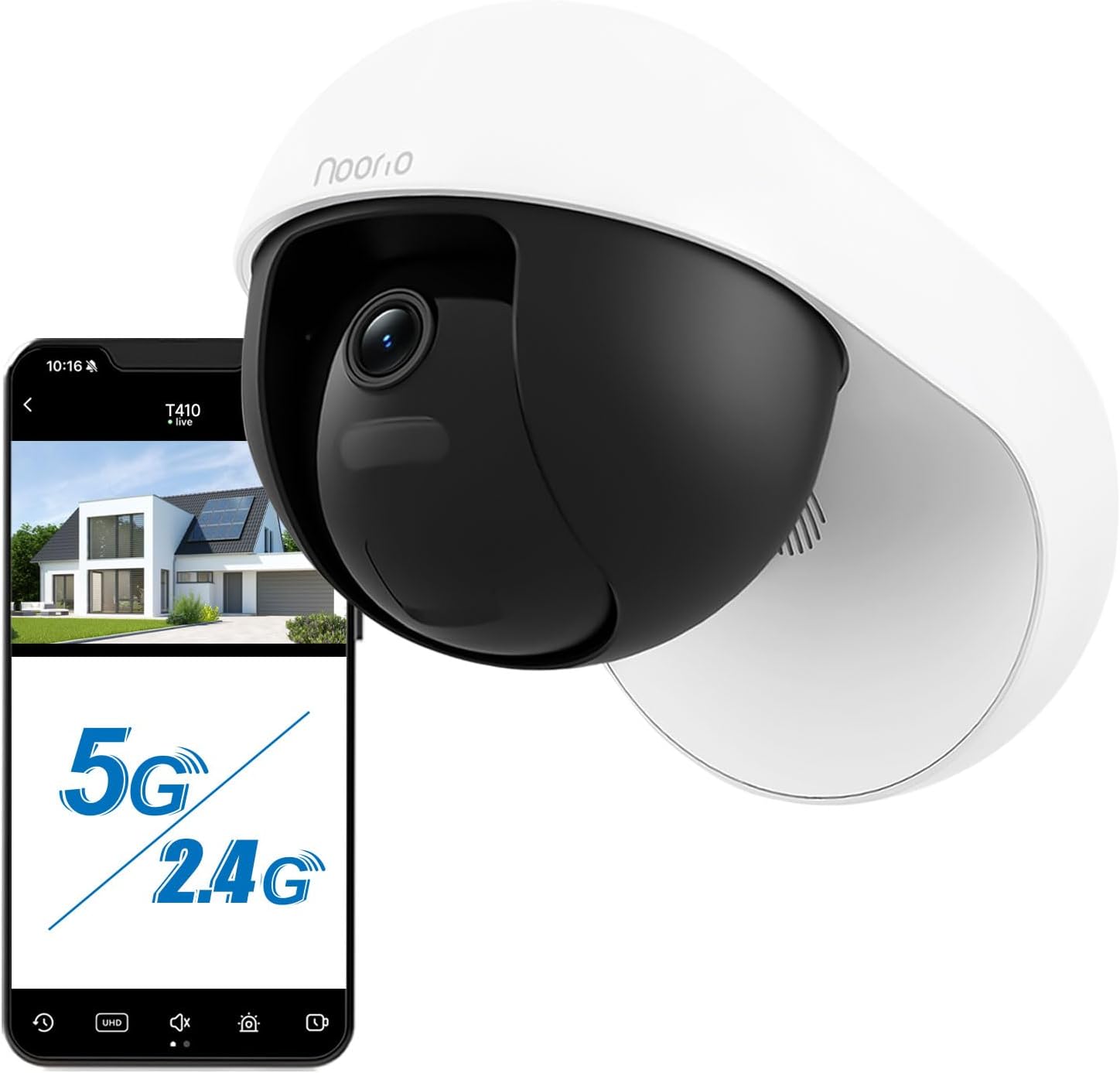 Noorio 3K Wired Security Camera Outdoor, 5GHz 5MP 24/7 Recording Camera for Home Security, w/Sound Light Alerts, 360° View with AI Tracking, 256G Storage, No Subscription Fee, IP66 Color Night Vision