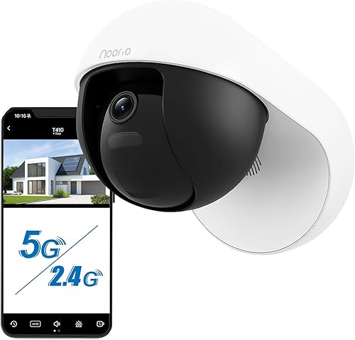 Noorio Cámara de seguridad con cable 3K para exteriores, cámara de grabación de 5 GHz 5MP 247 para seguridad del hogar, con alertas de luz sonora,