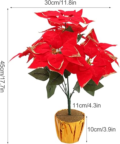 Miniatura 6 de belupai Árbol de flor de Pascua artificial de 17.7 pulgadas, flores de Pascua artificiales en maceta, arreglos de flores de Pascua falsas de seda