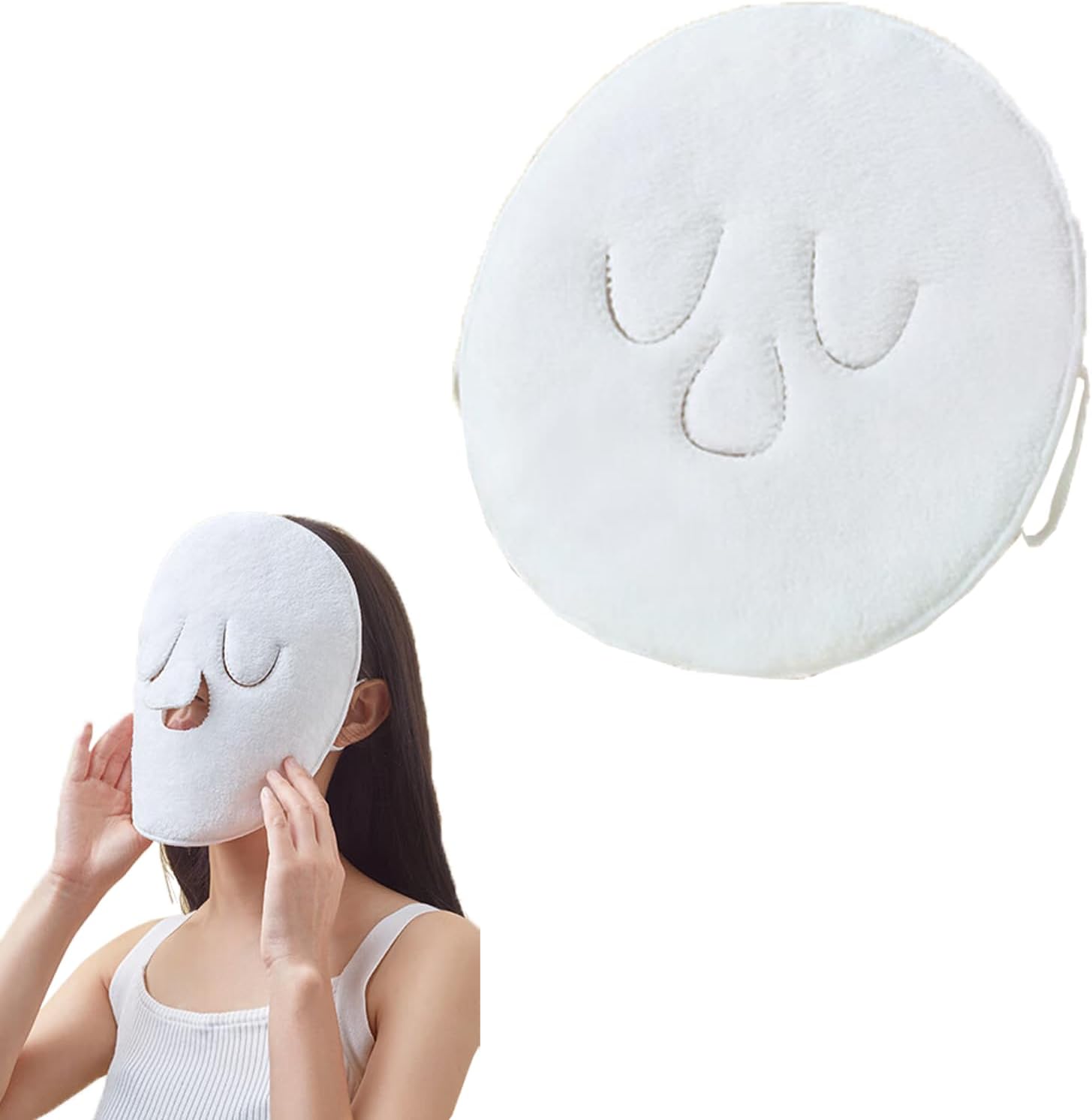 RMERVE 3-hole towel mask, reusable moisturizing towel mask, hot and cold compress facial steamer, hydrating facial towel, skin care spa towel, skin care tool for women to moisturize and steam the face