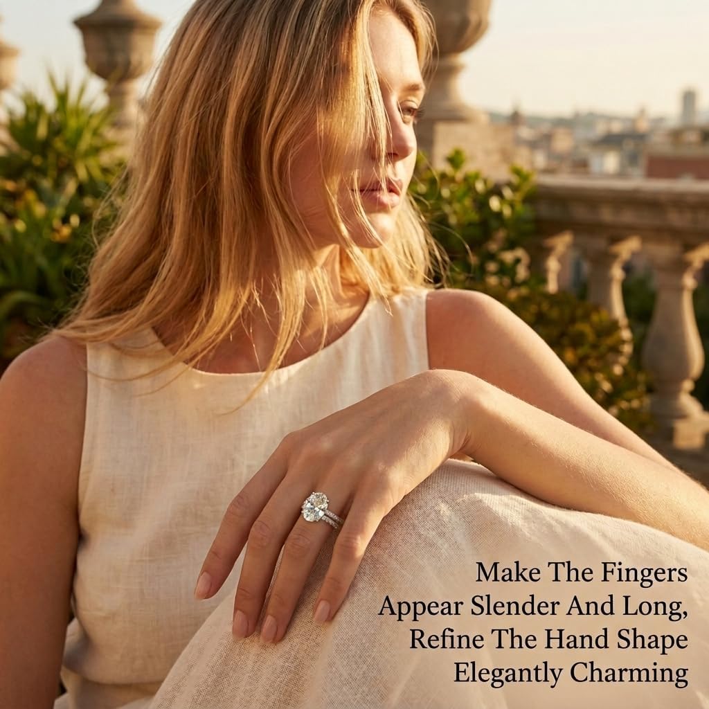 2CT Oval Cut Engagement Travel Rings Set for Women, Waterproof 18K Gold Plated Fake Wedding Ring Band Promise Rings for Her, Cubic Zicornia Ring 2 PCS, Jewelry Gifts Size 4-11