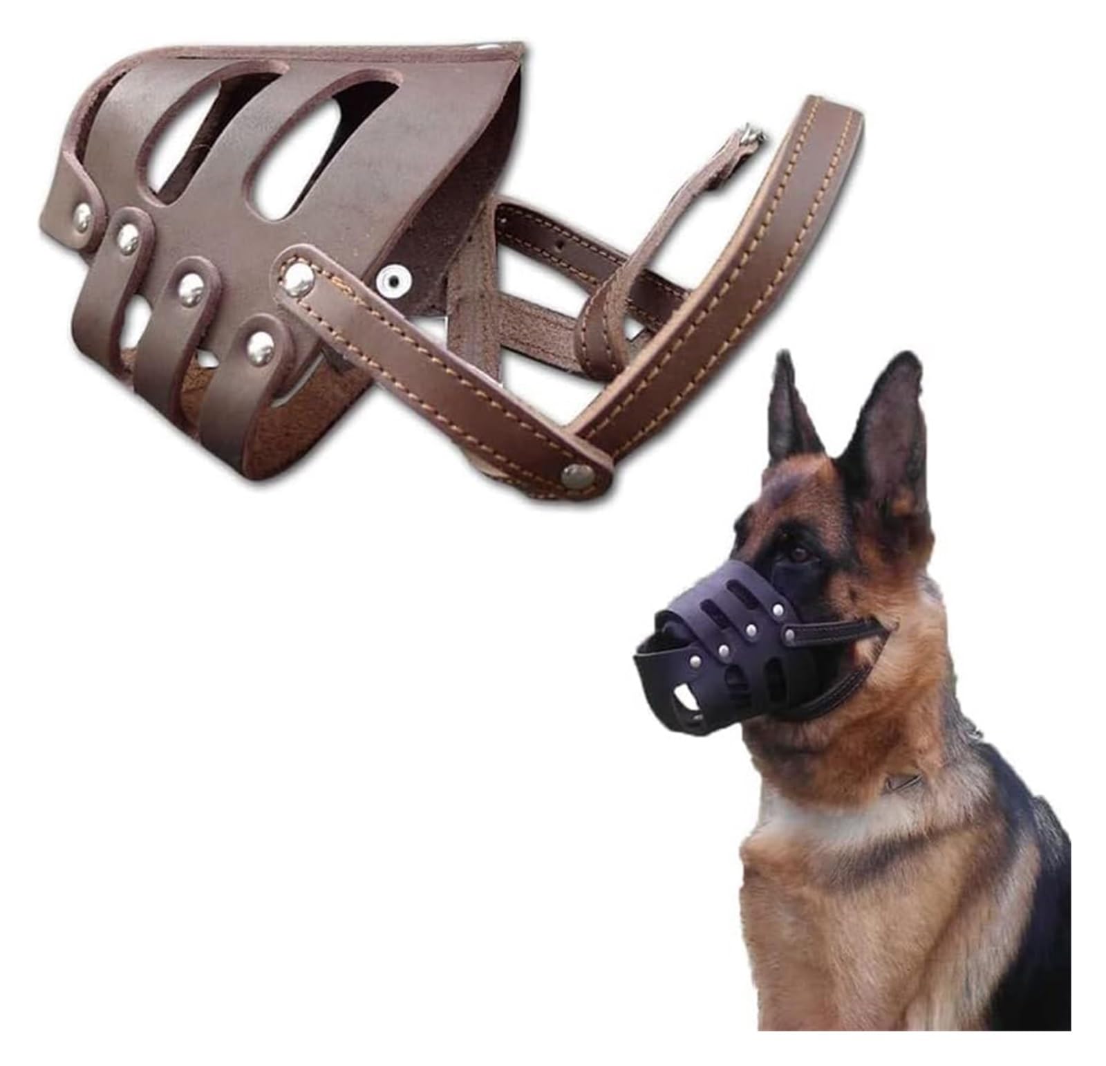 Museruola per cani, museruola multifunzionale per addestramento cani, museruola regolabile in pelle per cani di taglia media e grande (L)