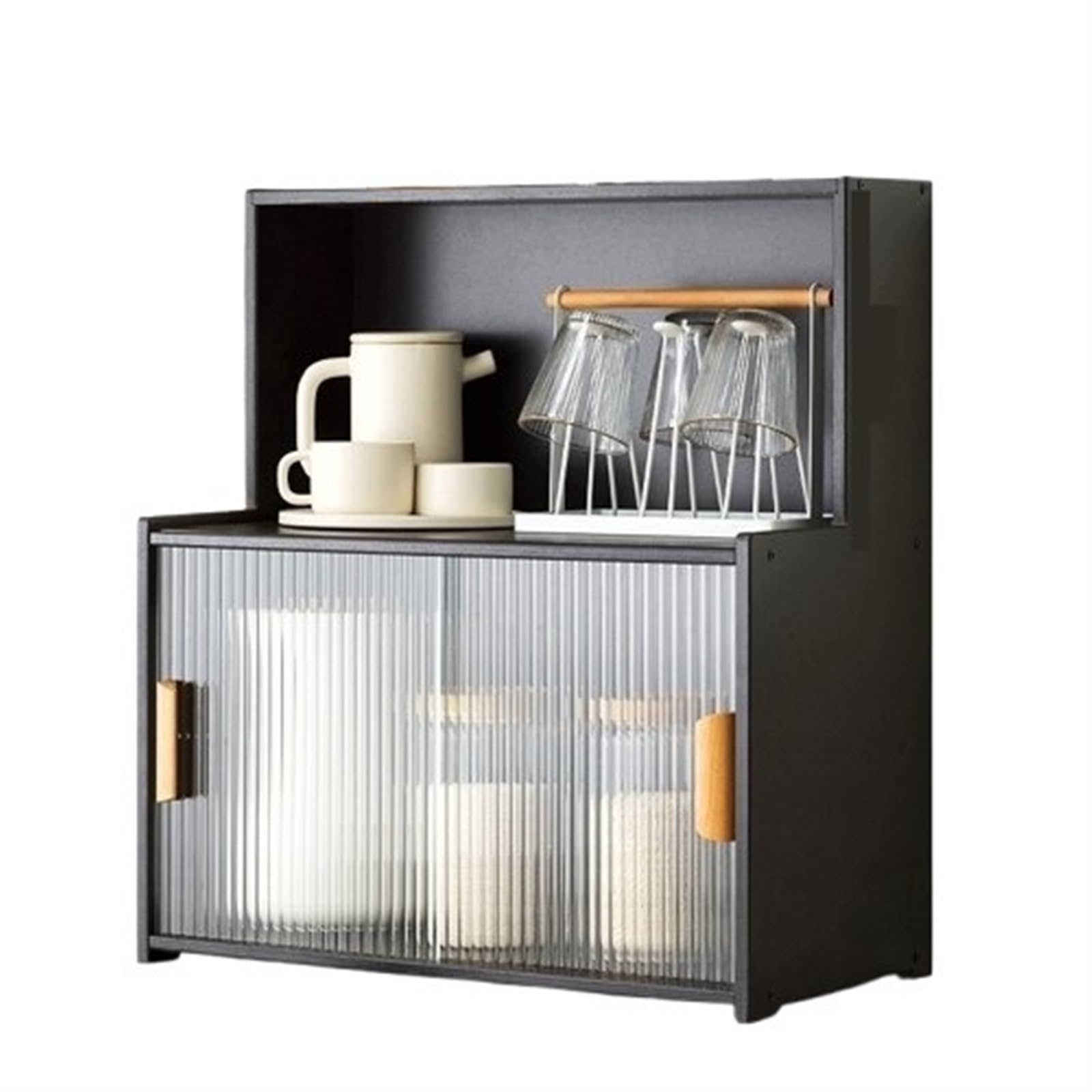 Kitchen Pantry Storage Cabinet Multipurpose Desktop Shelf Bookcase Floor Storage Cabinet with Transparent Door Multi Scenario Use(Black,55cm)