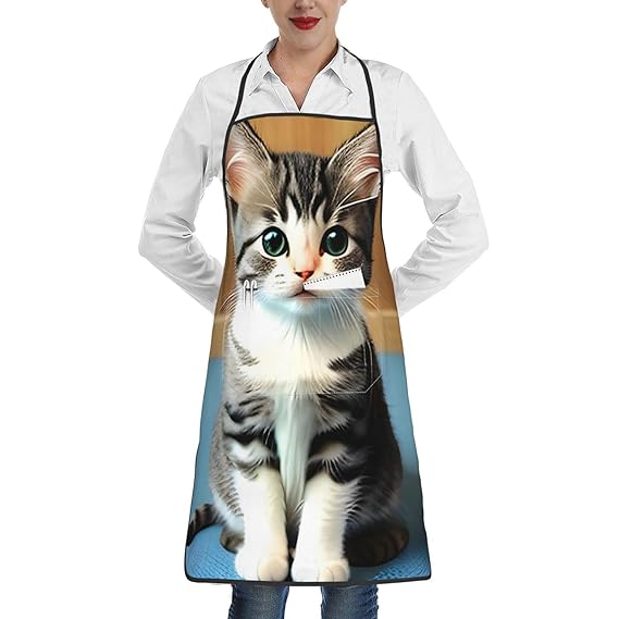 MYGANN Bedroom Kitten Unisex Waterproof Stain Resistant Apron With Pockets For Kitchen Restaurant Hotel Barbecue, White, One Size